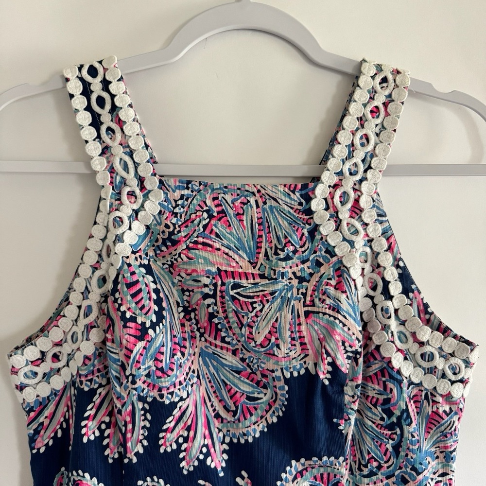 Lilly Pulitzer Makayla Stretch Shift Dress 6 Oyster Bay Blue Miss Shell Crochet - Picture 3 of 15